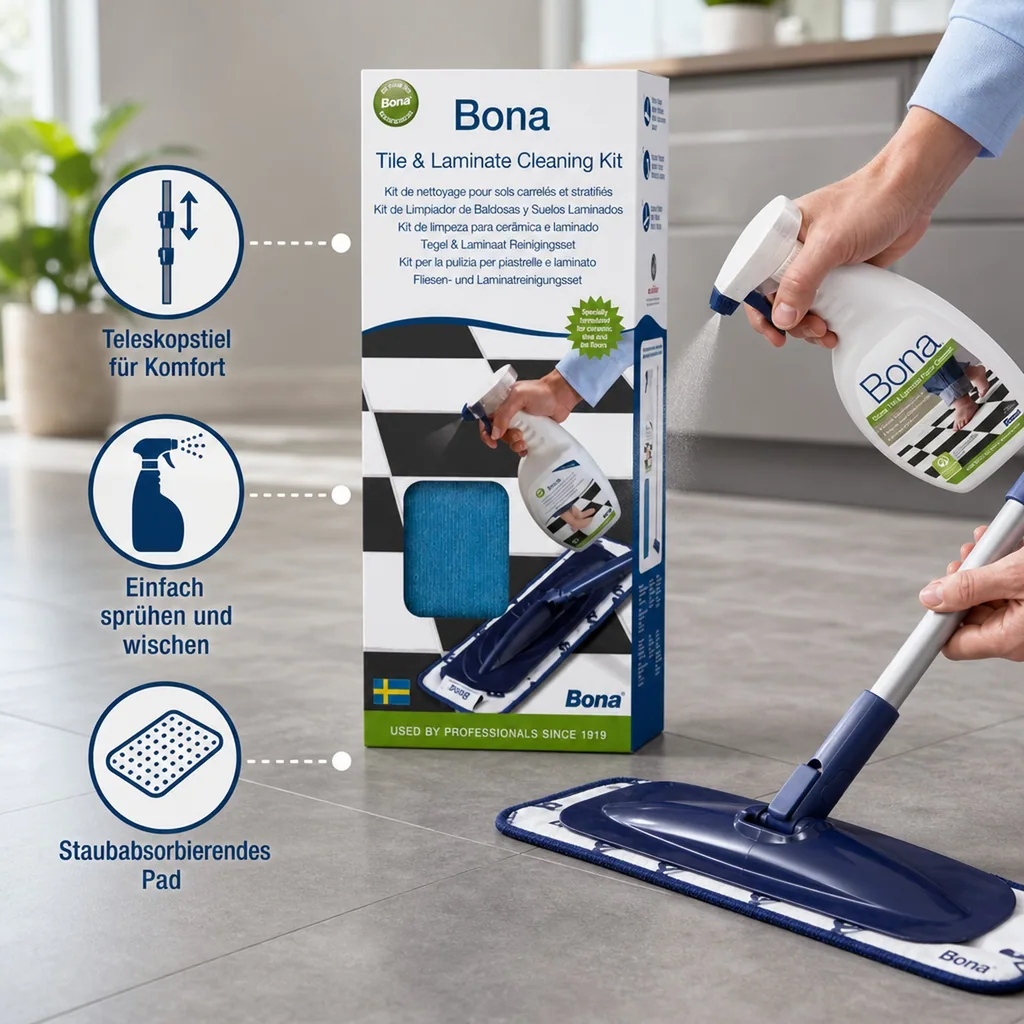 BONA Reinigungsset Fliesen + Laminat 4 teilig