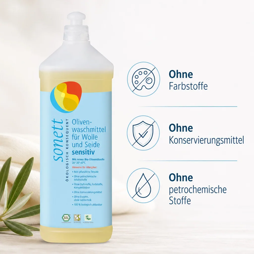 SONETT Waschmittel flüssig Olive 1 Liter SENSITIV für Wolle & Seide