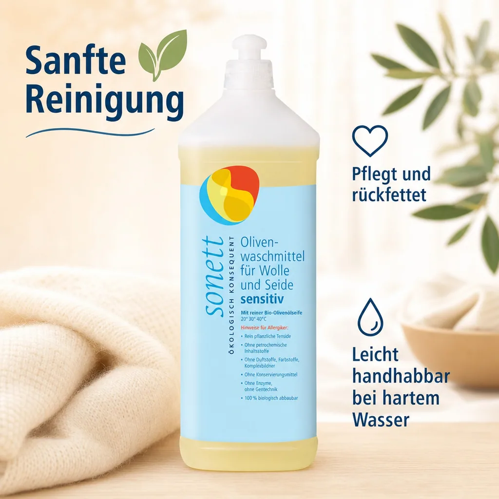 SONETT Waschmittel flüssig Olive 1 Liter SENSITIV für Wolle & Seide