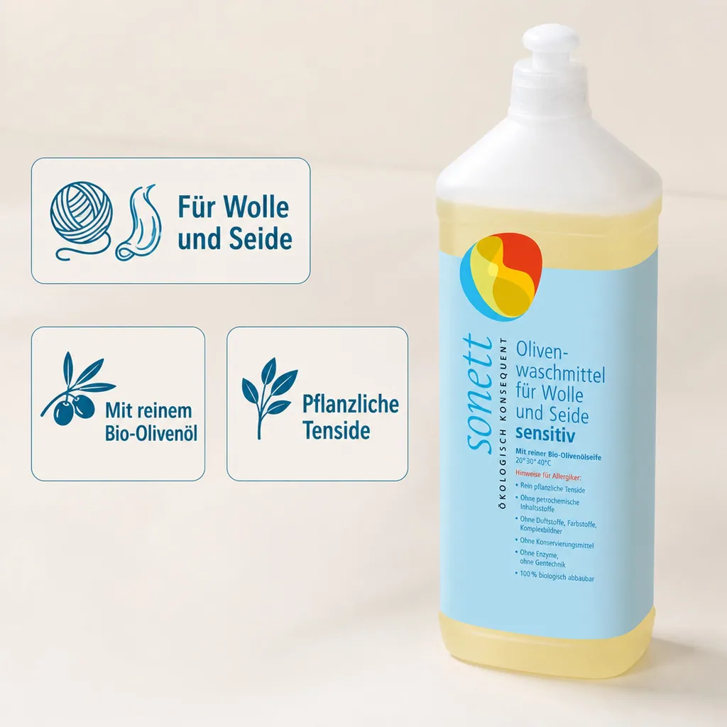 SONETT Waschmittel flüssig Olive 1 Liter SENSITIV für Wolle & Seide