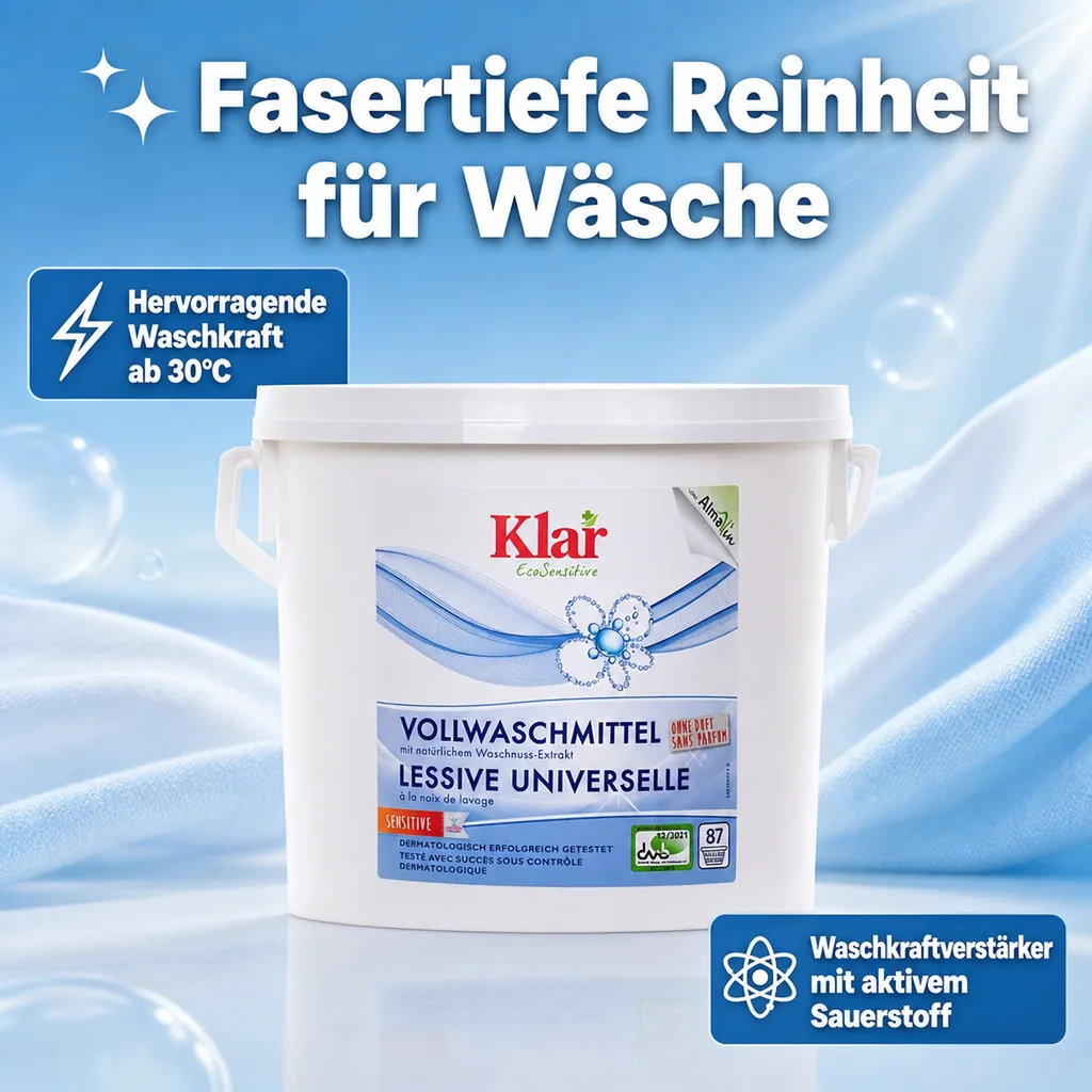 KLAR Vollwaschmittel Pulver 4,4kg mit natürlichem Waschnuss-Extrakt