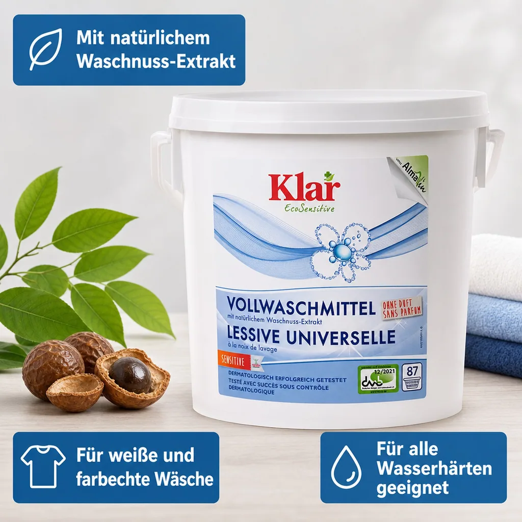 KLAR Vollwaschmittel Pulver 4,4kg mit natürlichem Waschnuss-Extrakt