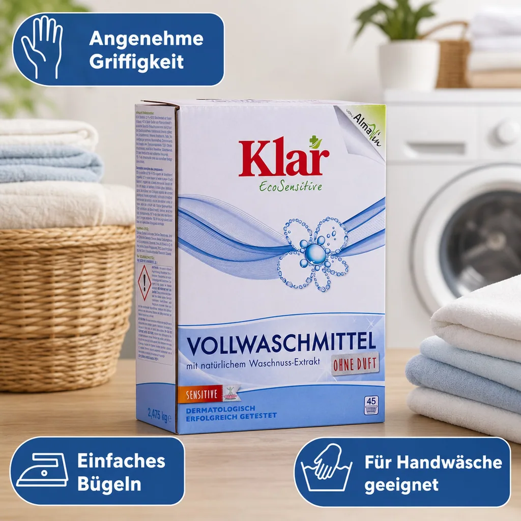 KLAR Vollwaschmittel Pulver 2,475kg mit natürlichem Waschnuss-Extrakt