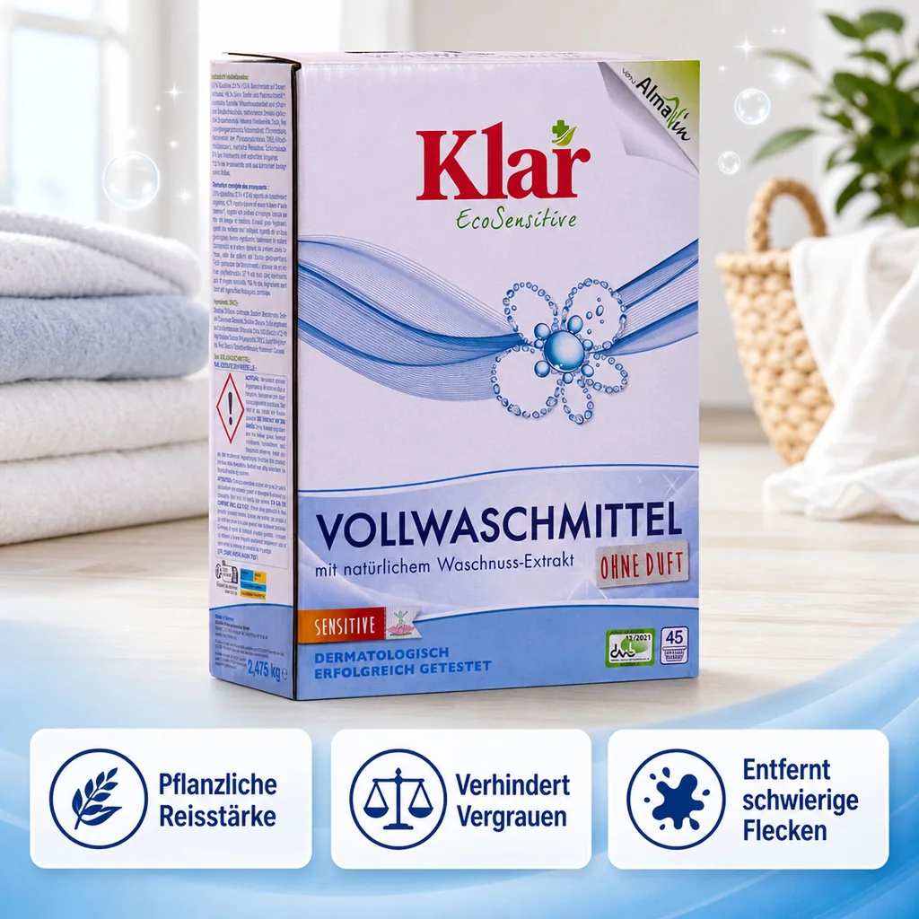 KLAR Vollwaschmittel Pulver 2,475kg mit natürlichem Waschnuss-Extrakt