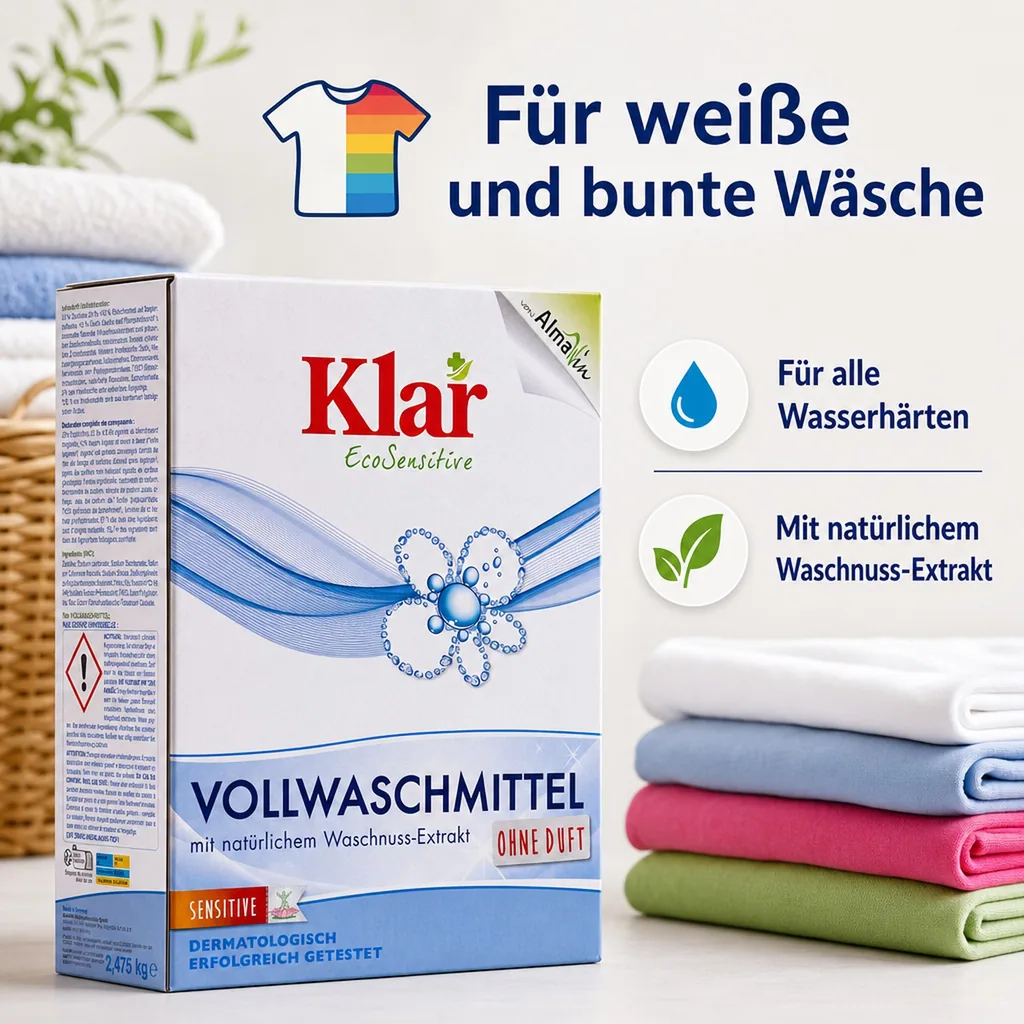 KLAR Vollwaschmittel Pulver 2,475kg mit natürlichem Waschnuss-Extrakt