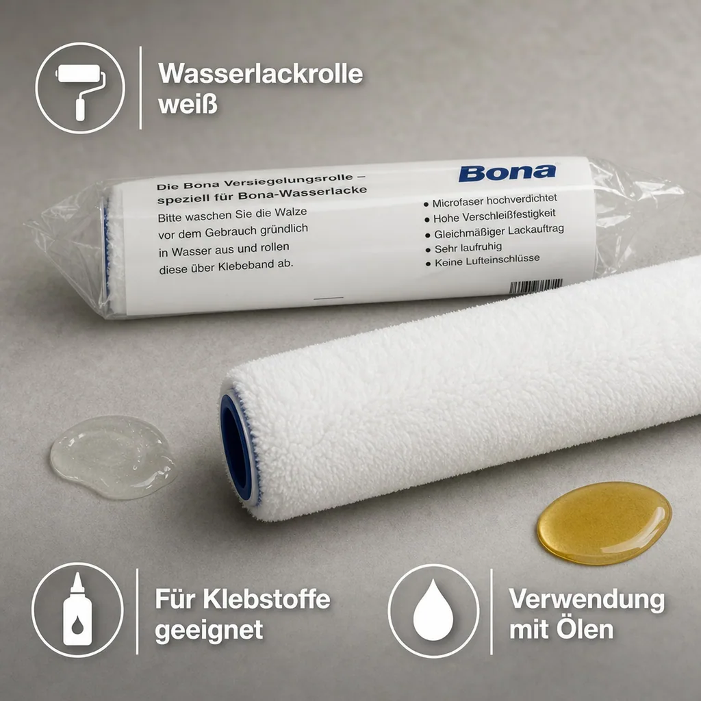 BONA Wasserlackrolle weiß Versiegelungsrolle 25cm Lackwalze 11mm