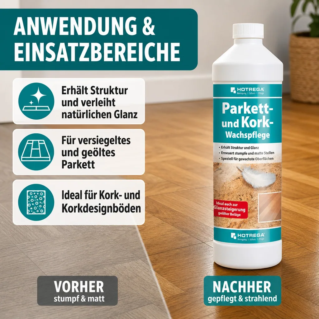 HOTREGA Parkett- und Kork Wachspflege 1 Liter Konzentrat