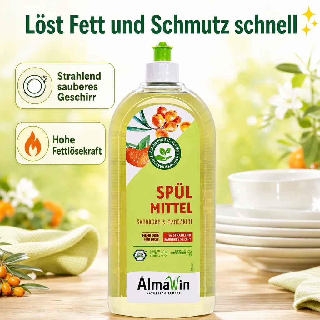 ALMAWIN Spülmittel Sanddorn Mandarine 1 Liter