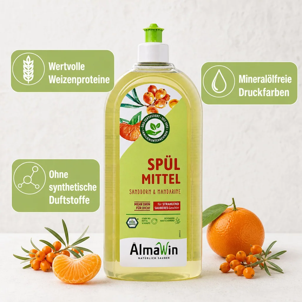 ALMAWIN Spülmittel Sanddorn Mandarine 1 Liter