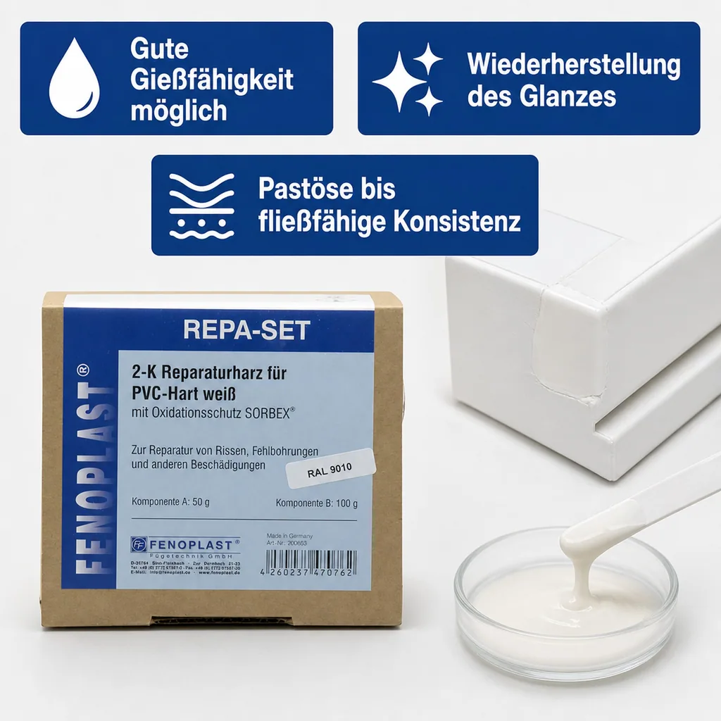 FENOPLAST Reparatur SET RAL 9010 für Kunststofffenster reinweiß 2K Reparaturharz