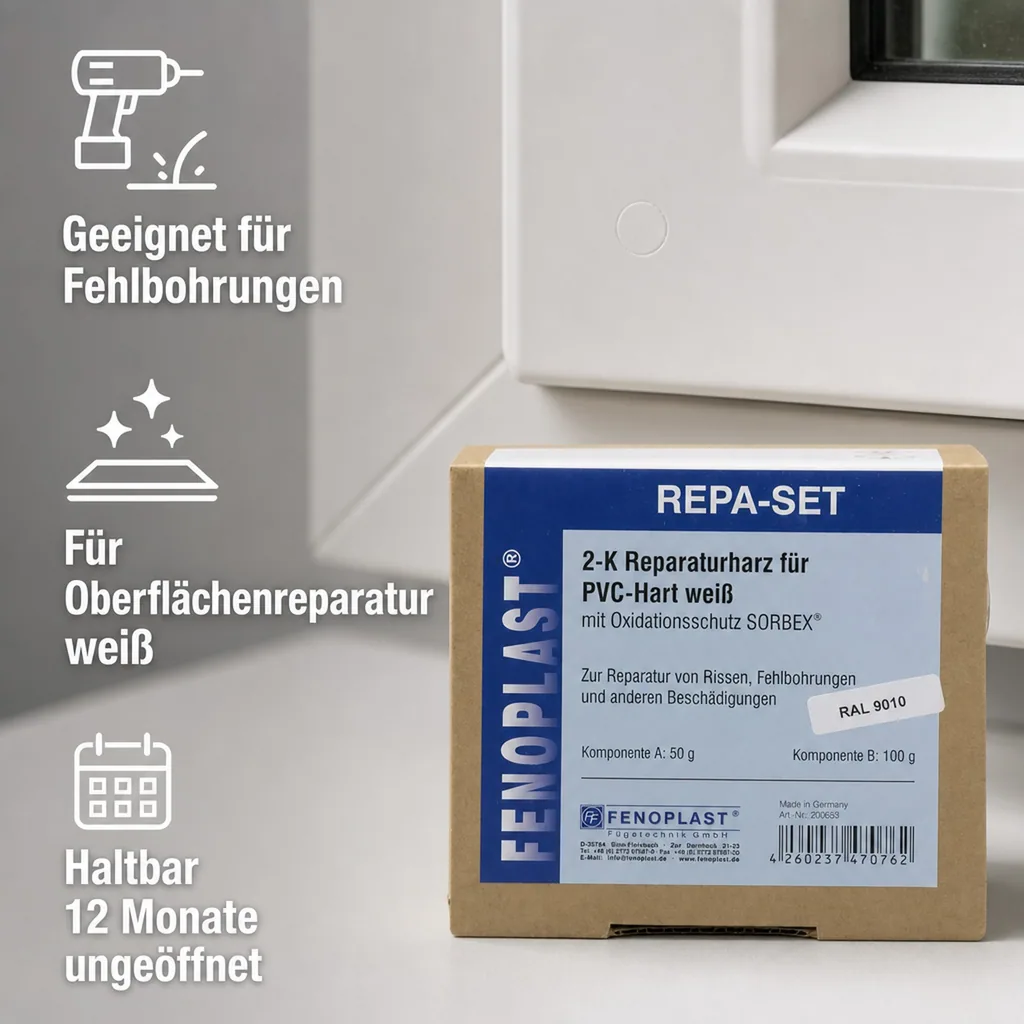 FENOPLAST Reparatur SET RAL 9010 für Kunststofffenster reinweiß 2K Reparaturharz