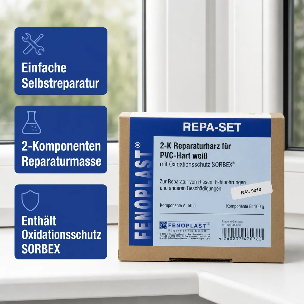 FENOPLAST Reparatur SET RAL 9010 für Kunststofffenster reinweiß 2K Reparaturharz