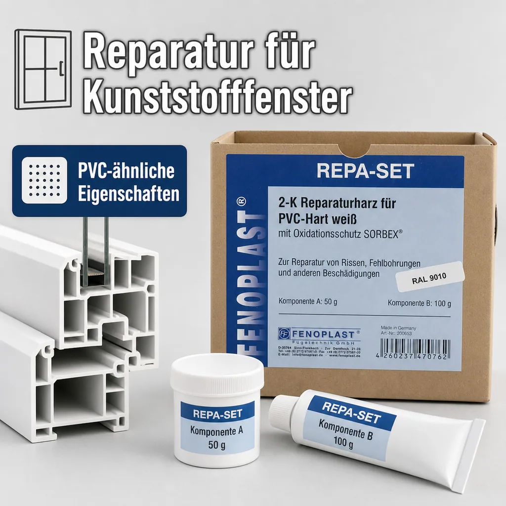 FENOPLAST Reparatur SET RAL 9010 für Kunststofffenster reinweiß 2K Reparaturharz