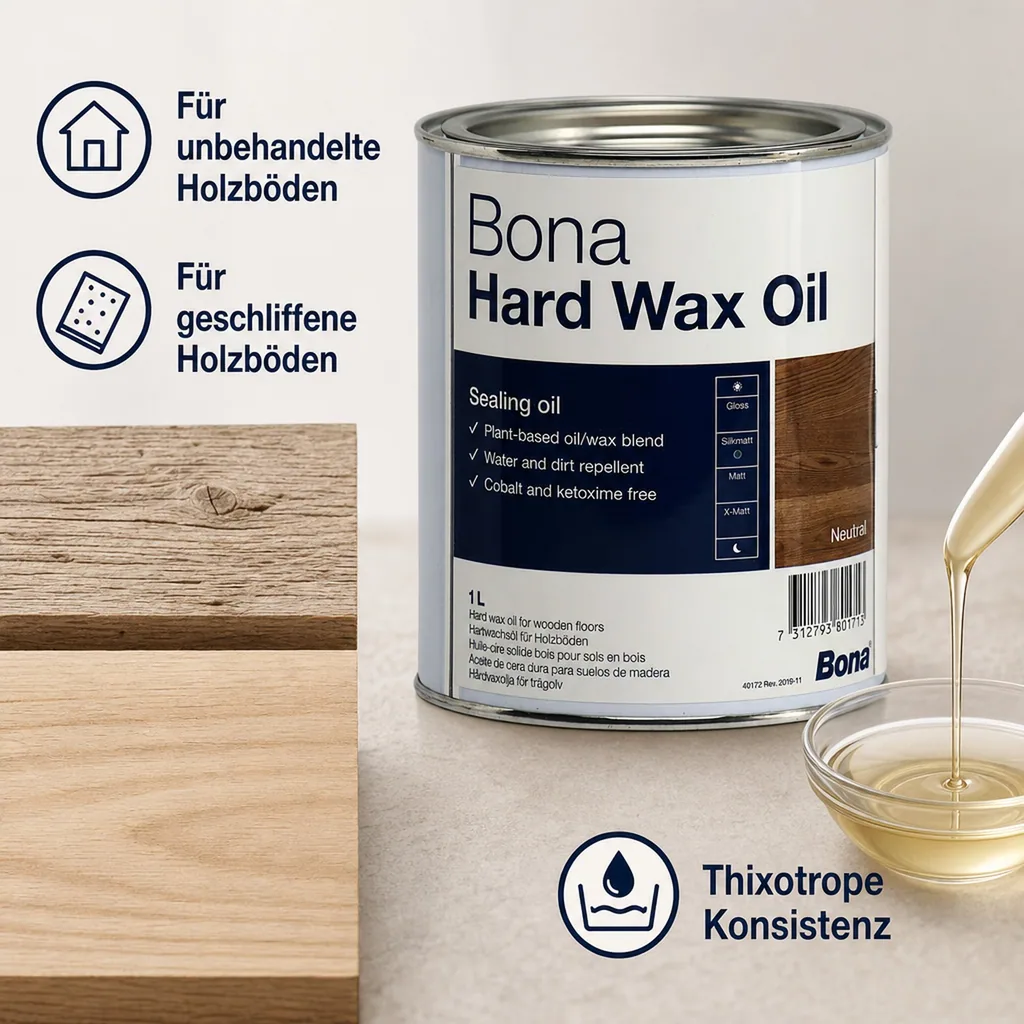 BONA Hardwax Oil halbmatt 1 Liter silkmatt für Holzböden im Innenbereich