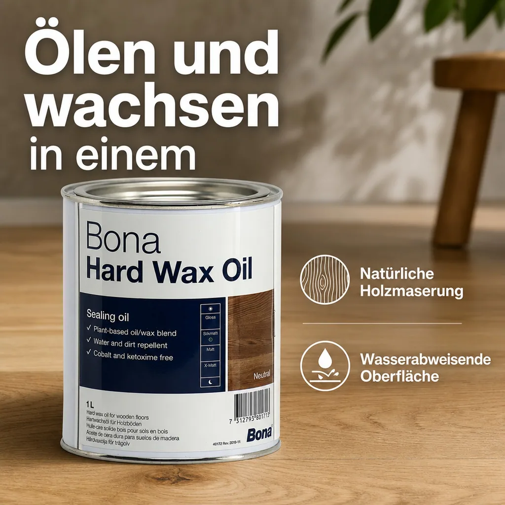 BONA Hardwax Oil halbmatt 1 Liter silkmatt für Holzböden im Innenbereich