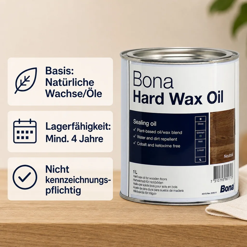 BONA Hardwax Oil halbmatt 1 Liter silkmatt für Holzböden im Innenbereich