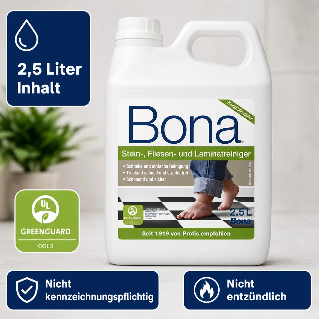 BONA Reiniger 2,5 Liter für Stein-, Fliesen- & Laminat NF-Kanister f. Spray Mopp