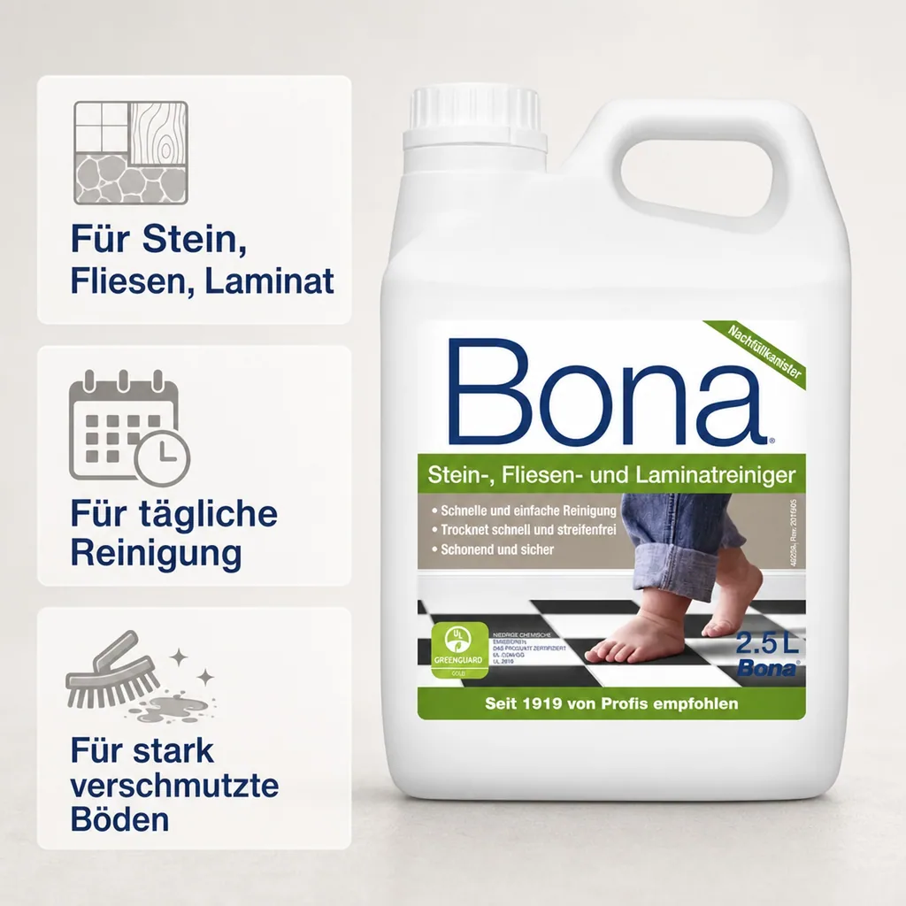 BONA Reiniger 2,5 Liter für Stein-, Fliesen- & Laminat NF-Kanister f. Spray Mopp