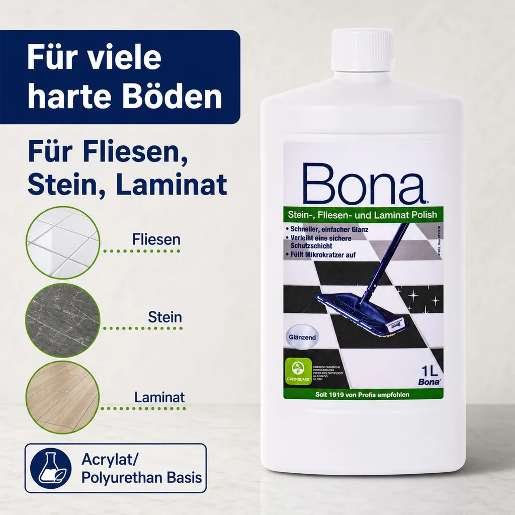 BONA Polish 1 Liter für Fliesen, Stein und Laminat glänzend gloss