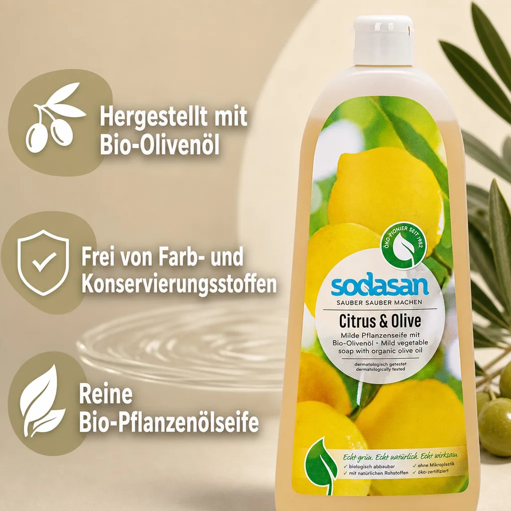 SODASAN Flüssigseife Liquid Citrus-Olive 1 Liter Pflanzenseife