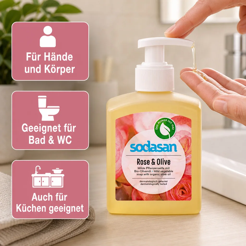 SODASAN Flüssigseife Liquid Rose-Olive 300 ml Pflanzenseife