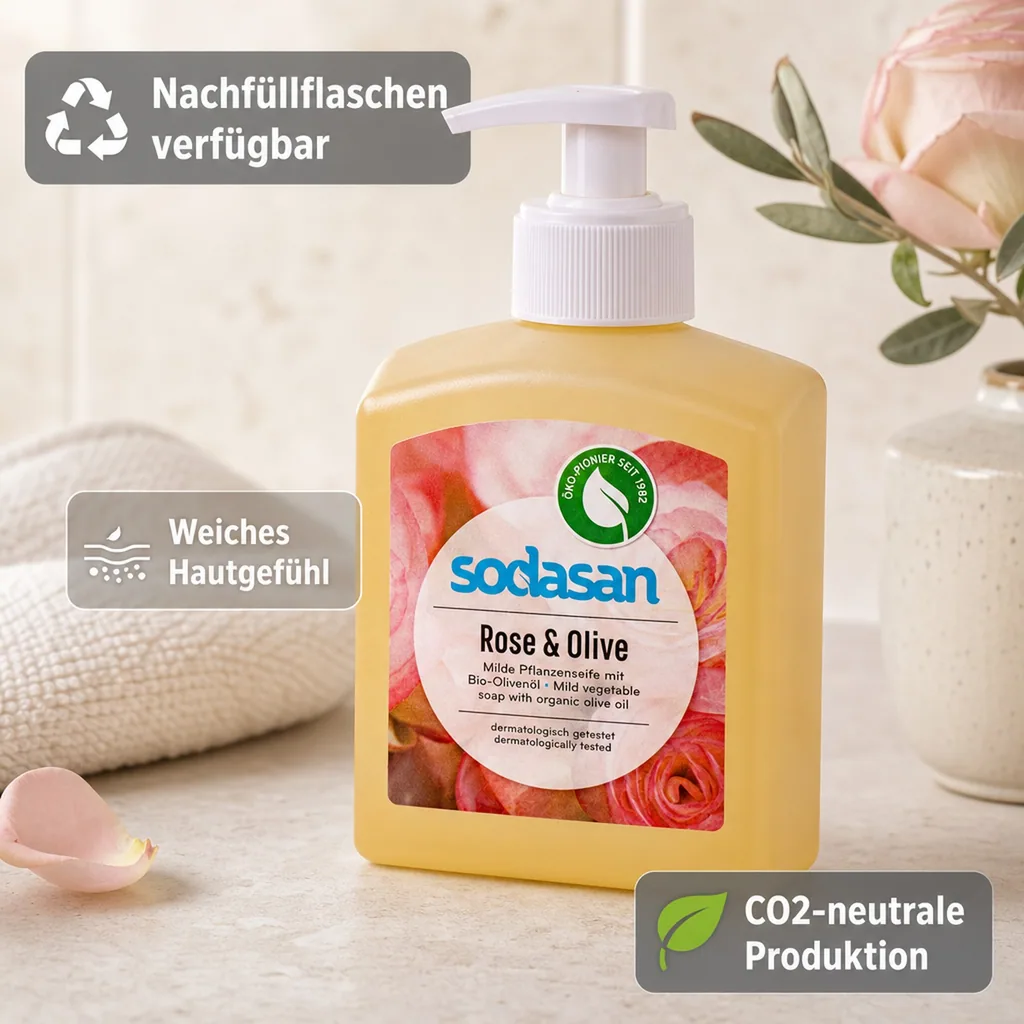 SODASAN Flüssigseife Liquid Rose-Olive 300 ml Pflanzenseife