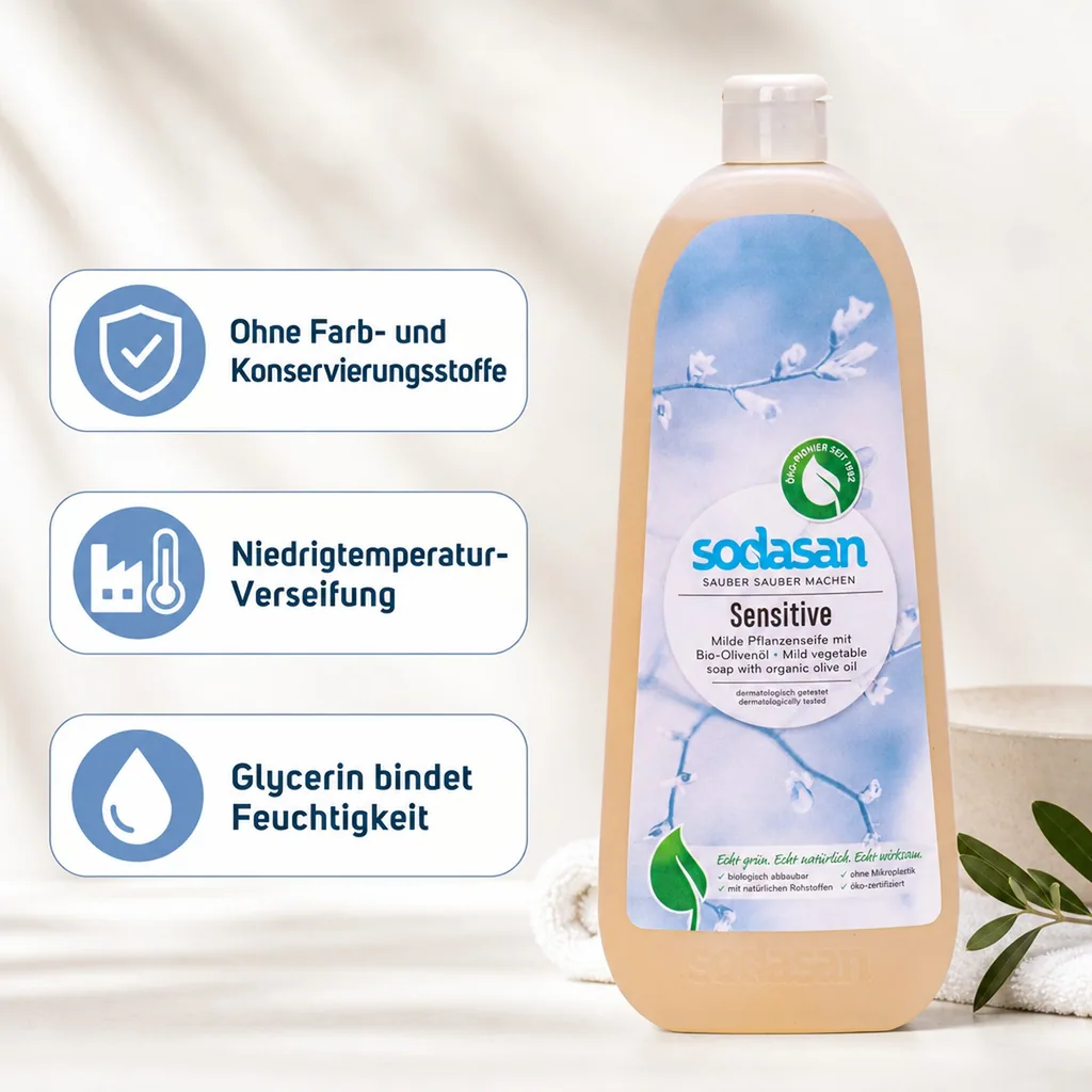 SODASAN Flüssigseife Liquid Sensitive 1 Liter Pflanzenseife