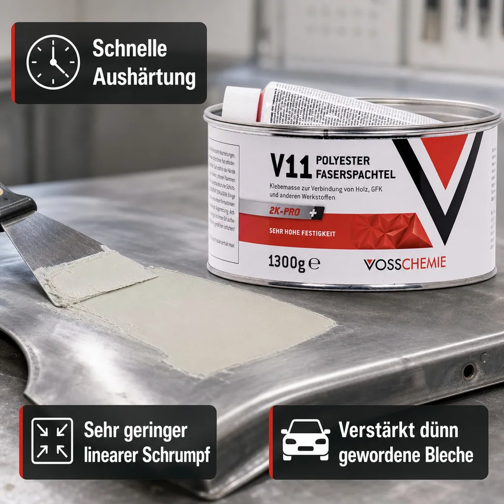 VOSSCHEMIE V11 Polyester Faserspachtel 2K-Pro 1,3 kg 1250 g Masse + 50 g BPO-Härter
