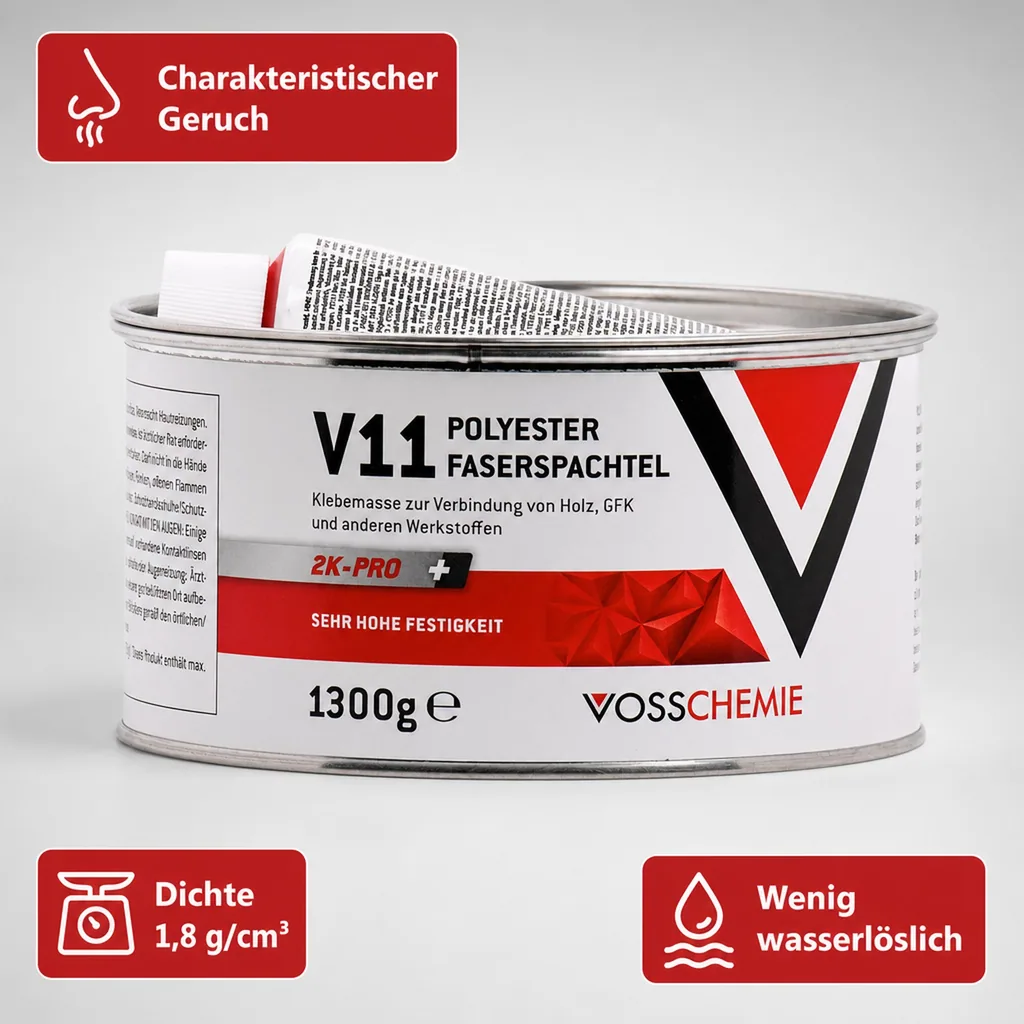 VOSSCHEMIE V11 Polyester Faserspachtel 2K-Pro 1,3 kg 1250 g Masse + 50 g BPO-Härter