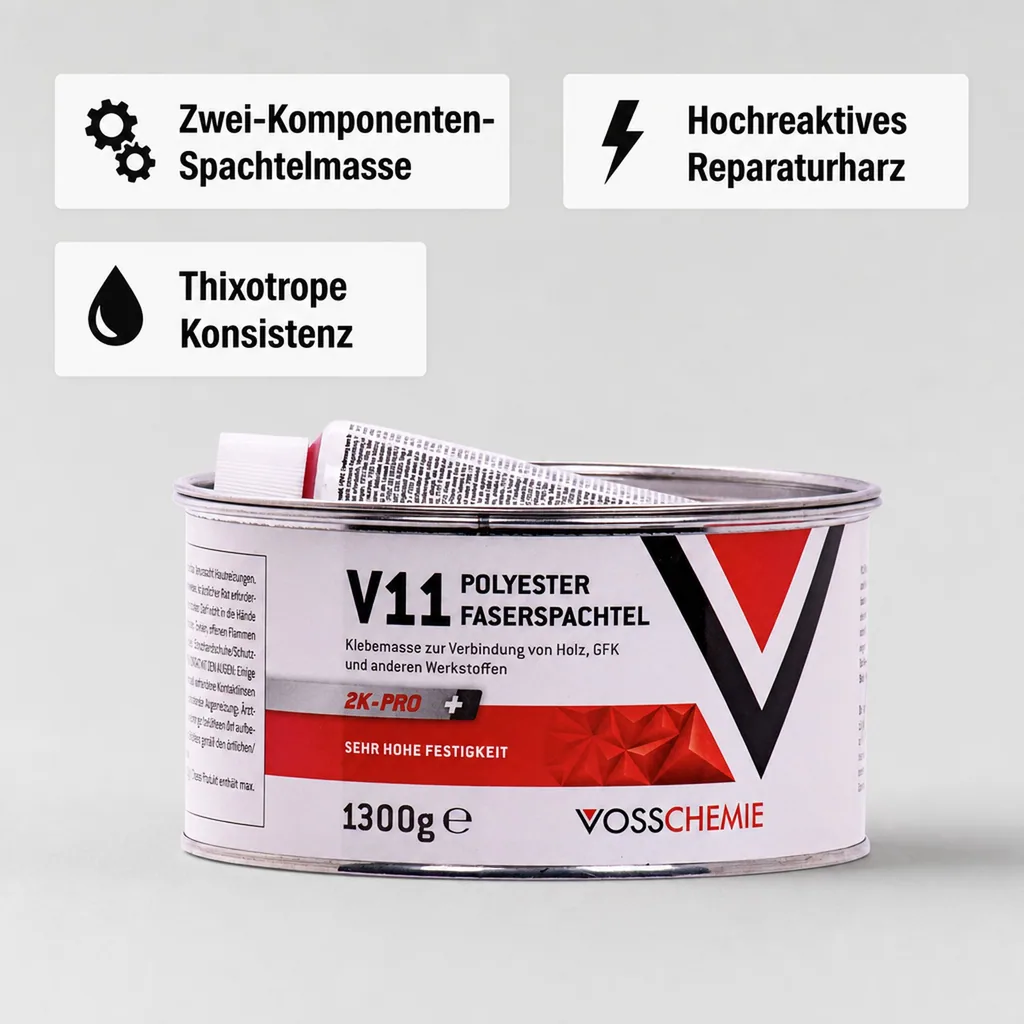 VOSSCHEMIE V11 Polyester Faserspachtel 2K-Pro 1,3 kg 1250 g Masse + 50 g BPO-Härter