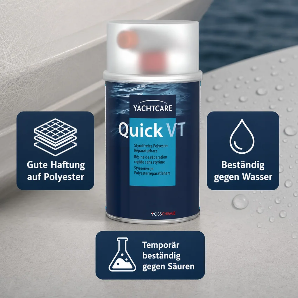 YACHTCARE Quick VT 1 kg Styrolfreies Polyester Reparaturharz incl. Härter