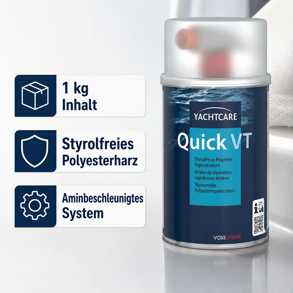 YACHTCARE Quick VT 1 kg Styrolfreies Polyester Reparaturharz incl. Härter