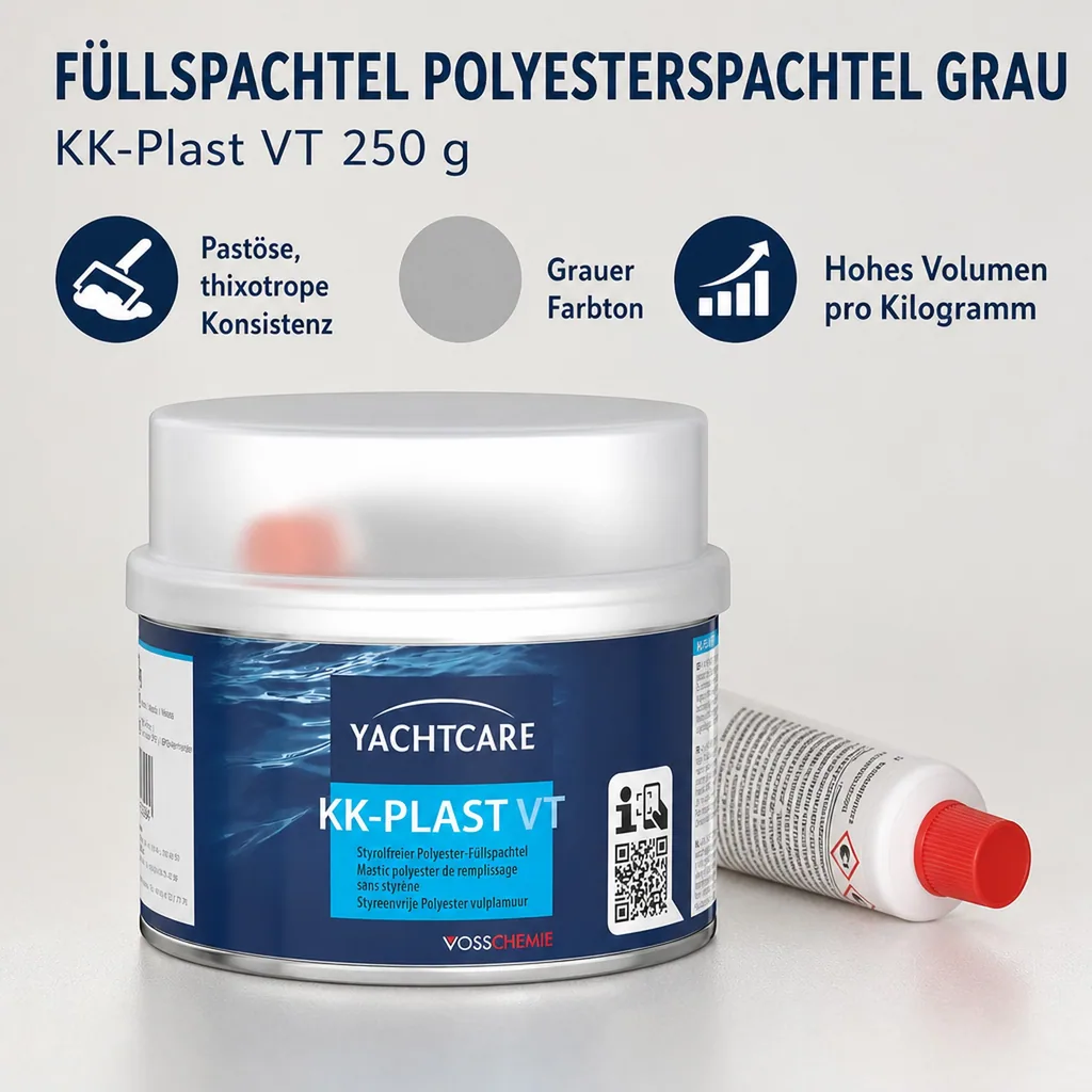 YACHTCARE KK-Plast VT Füllspachtel Polyesterspachtel grau 250 g