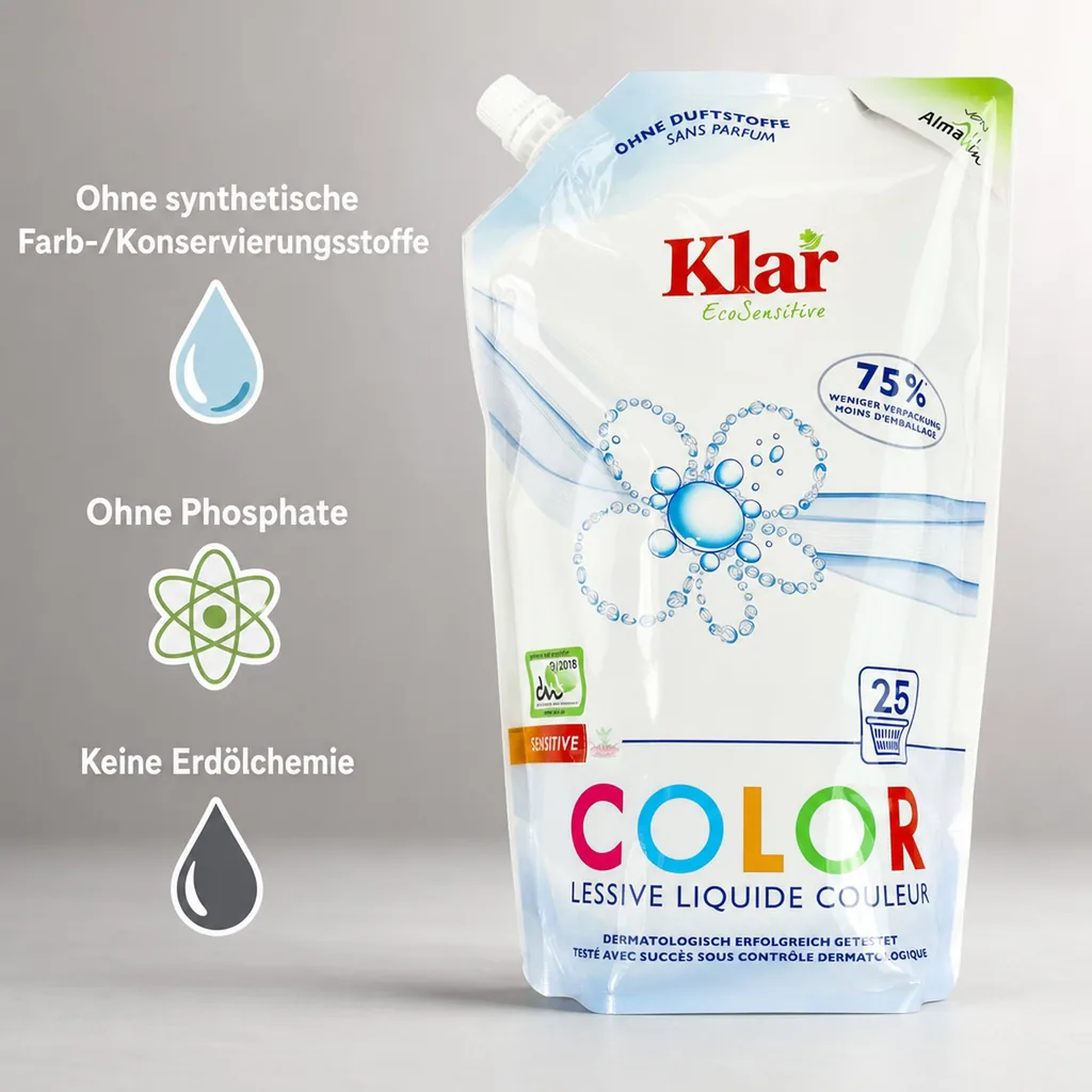 KLAR Color Waschmittel flüssig 1,5 Liter im Öko Pack NEU*