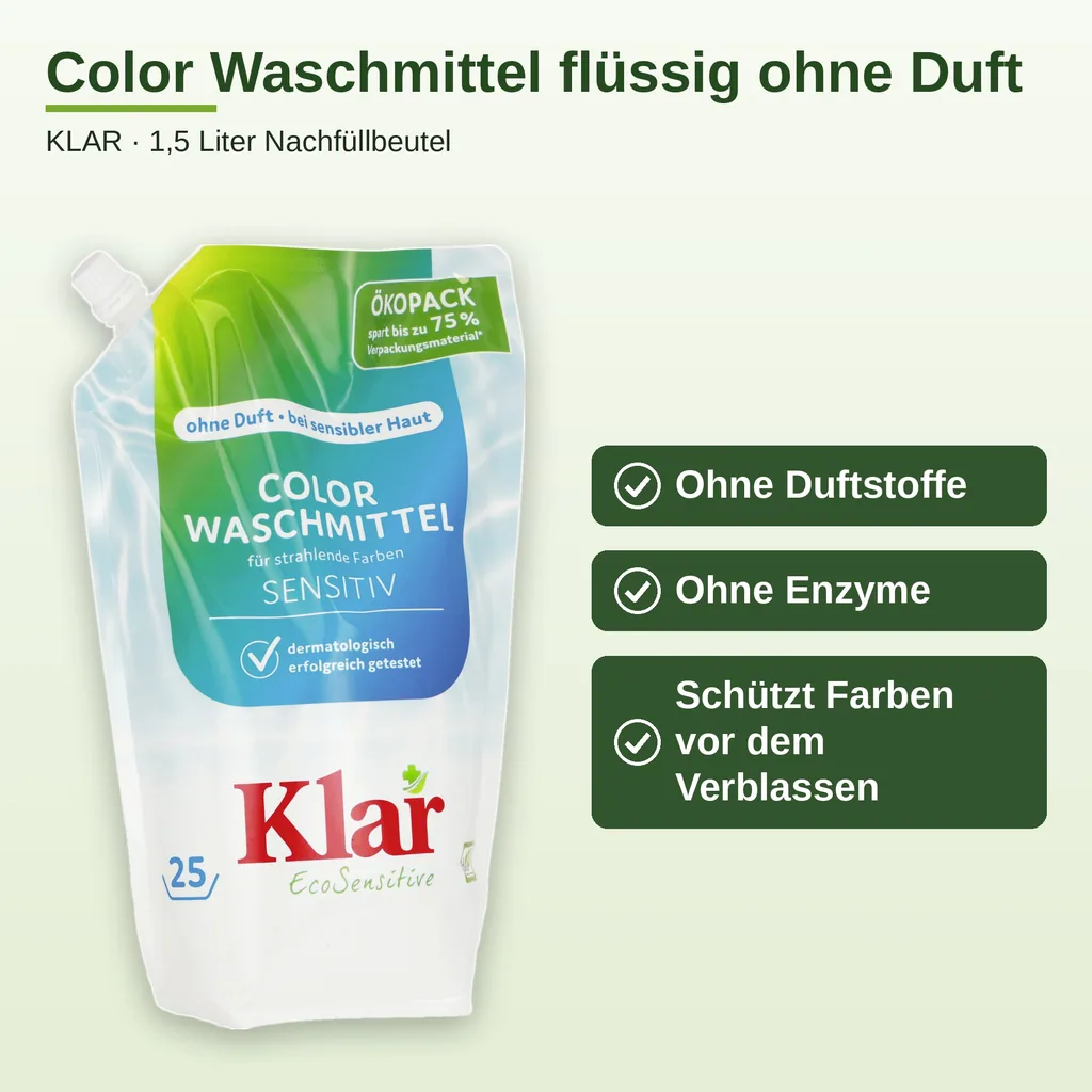 KLAR Color Waschmittel flüssig 1,5 Liter im Öko Pack NEU*