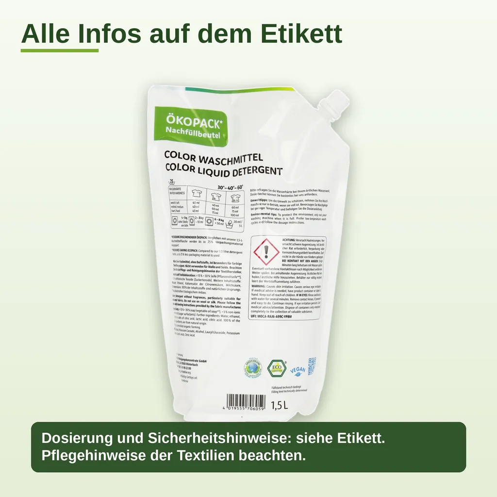 KLAR Color Waschmittel flüssig 1,5 Liter im Öko Pack NEU*