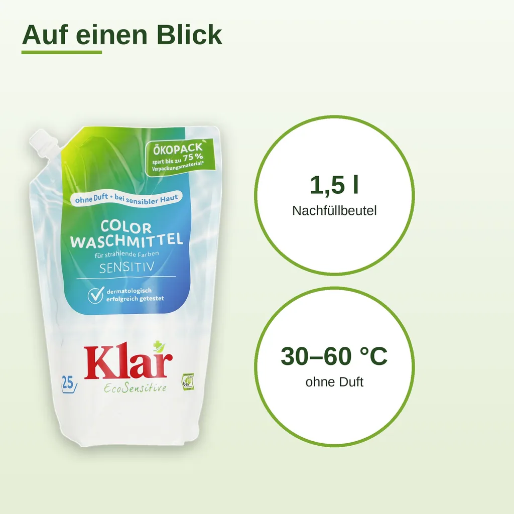 KLAR Color Waschmittel flüssig 1,5 Liter im Öko Pack NEU*