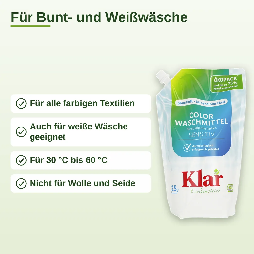 KLAR Color Waschmittel flüssig 1,5 Liter im Öko Pack NEU*