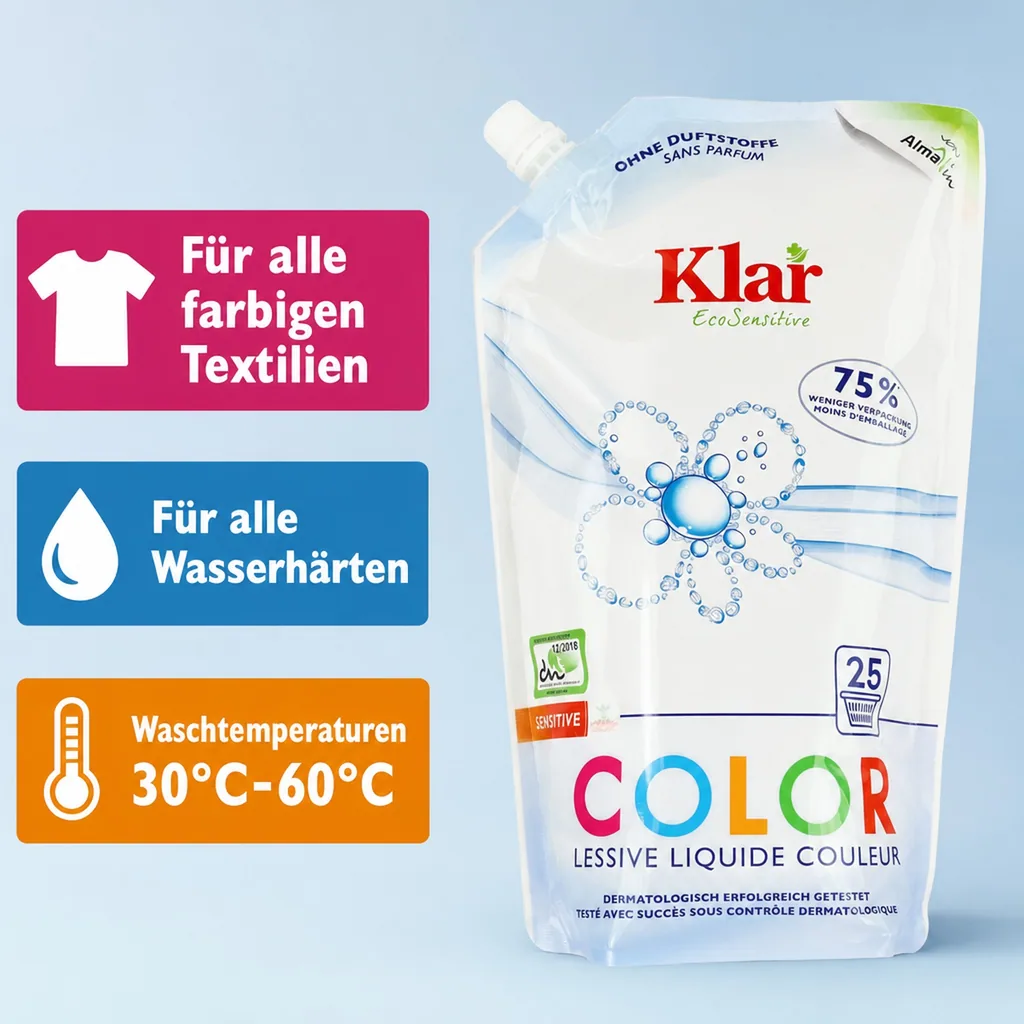KLAR Color Waschmittel flüssig 1,5 Liter im Öko Pack NEU*