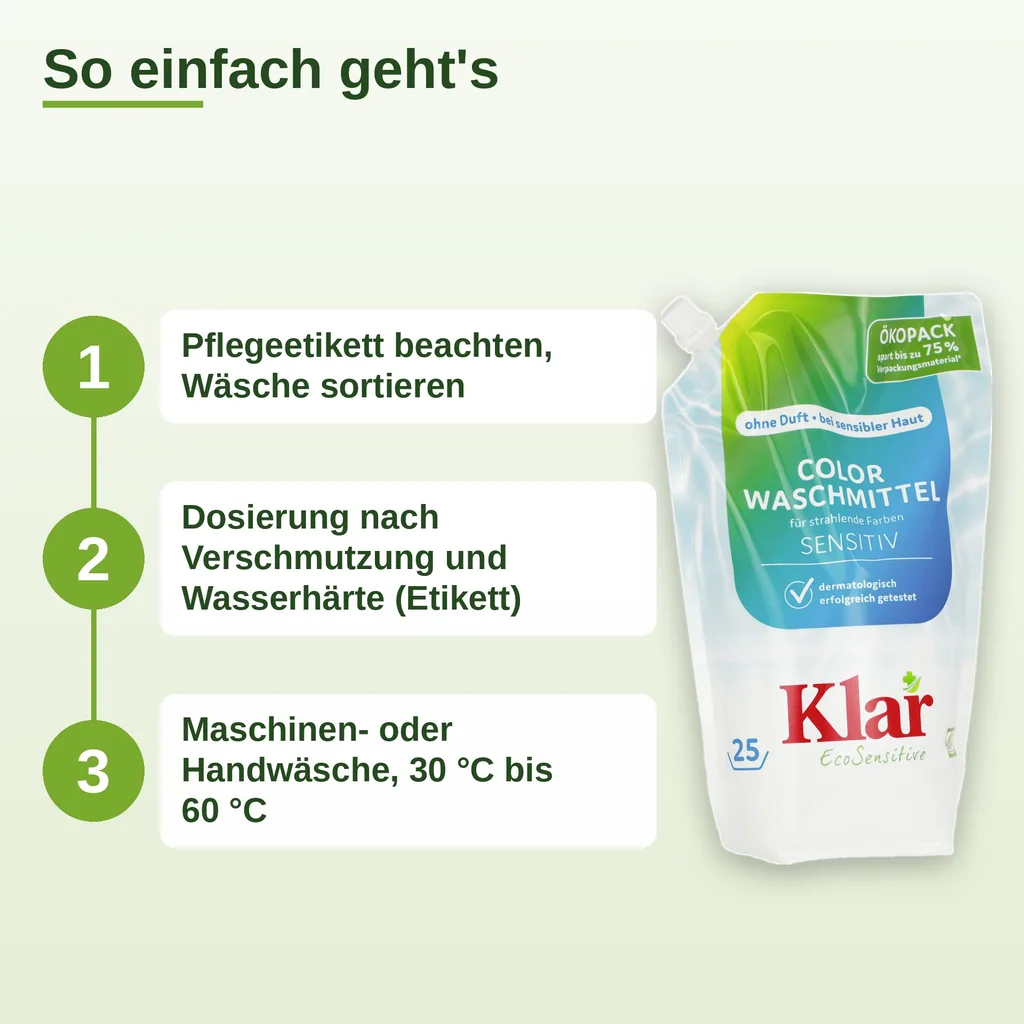 KLAR Color Waschmittel flüssig 1,5 Liter im Öko Pack NEU*