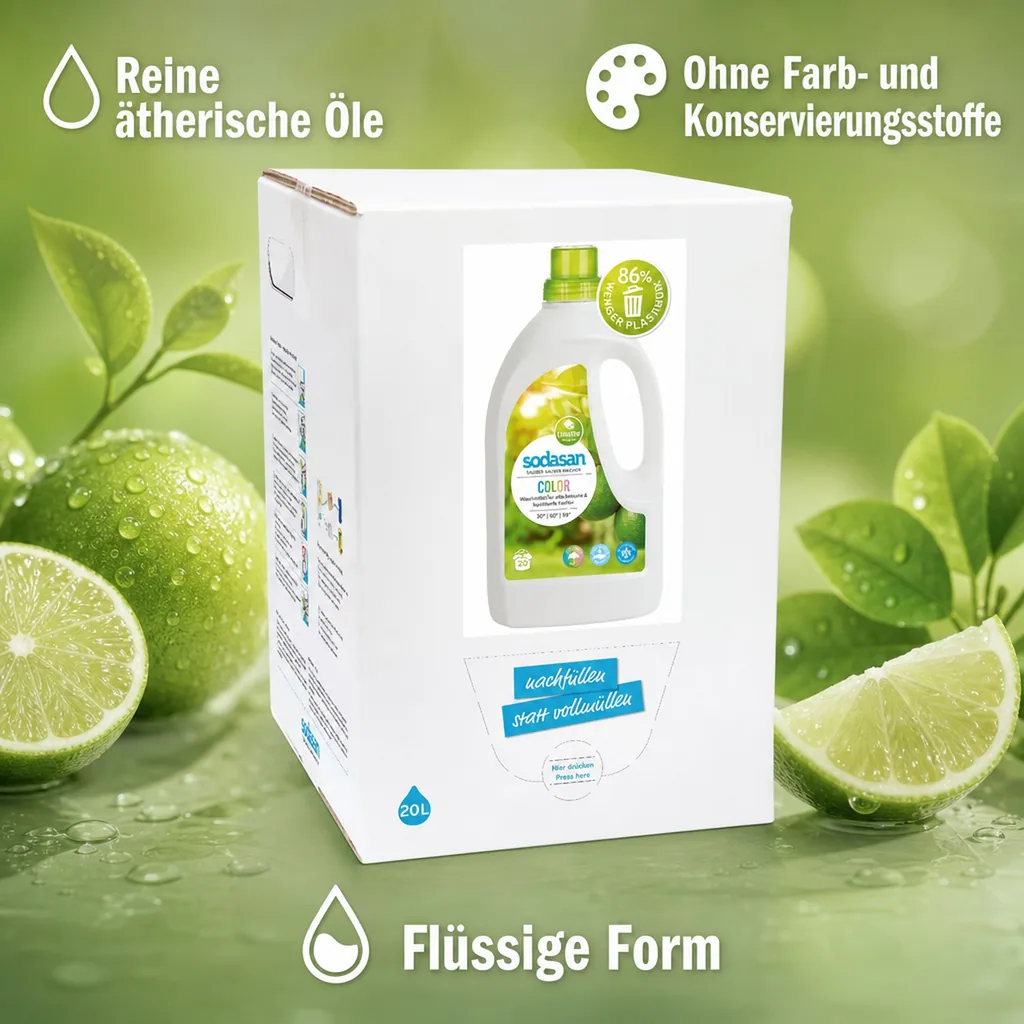 SODASAN COLOR Flüssigwaschmittel Limette 20 Liter Bag in Box