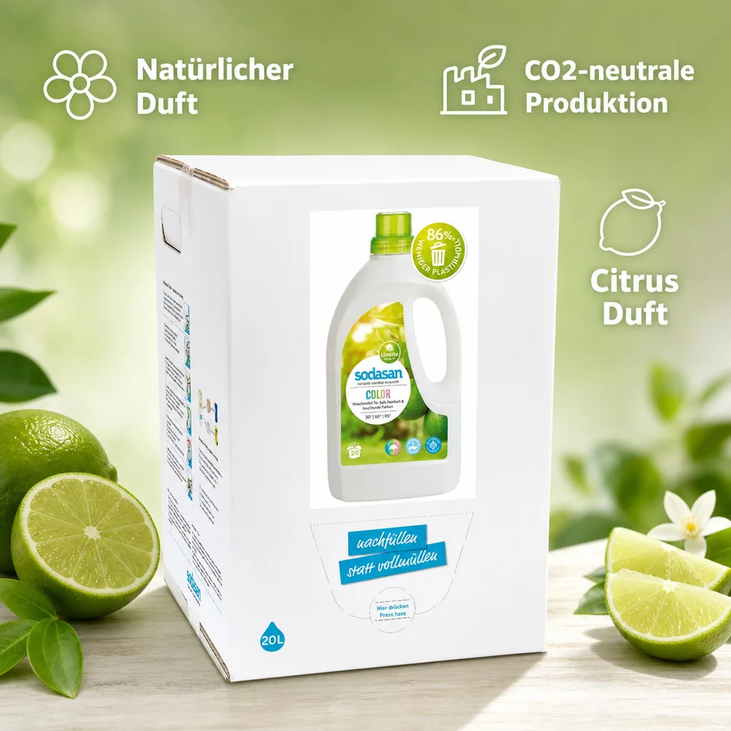 SODASAN COLOR Flüssigwaschmittel Limette 20 Liter Bag in Box