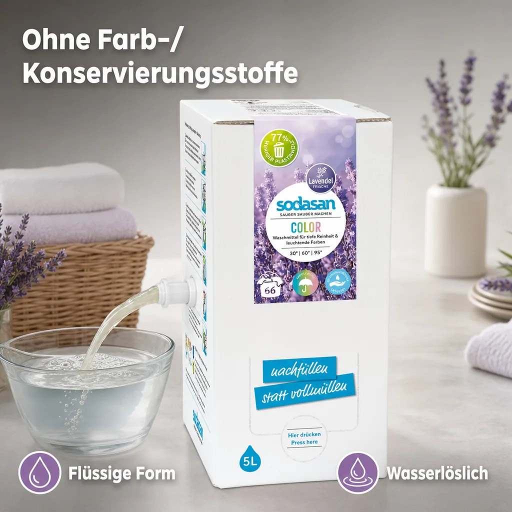 SODASAN COLOR Flüssigwaschmittel Lavendel 5 Liter Bag in Box