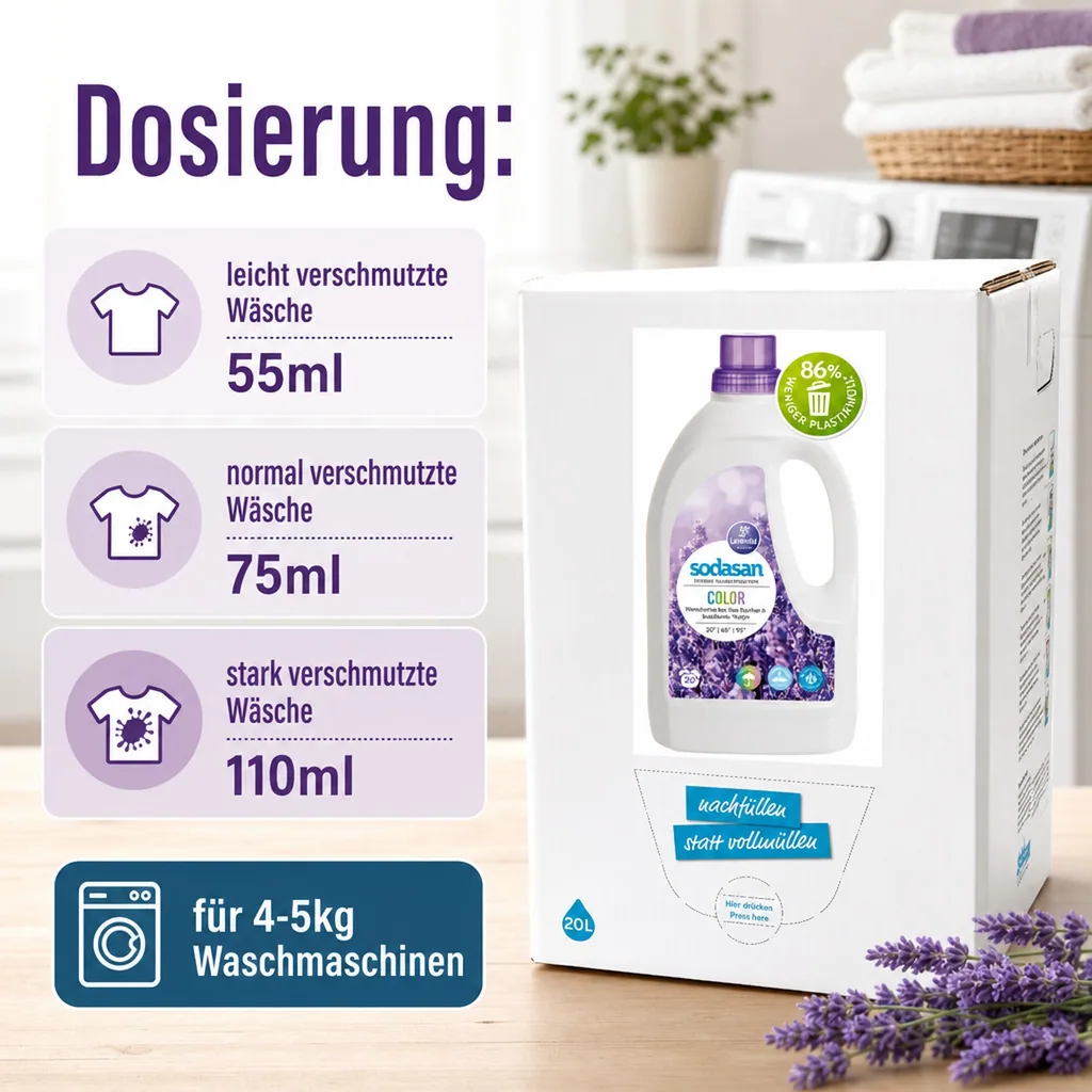 SODASAN COLOR Flüssigwaschmittel Lavendel 20 Liter Bag in Box