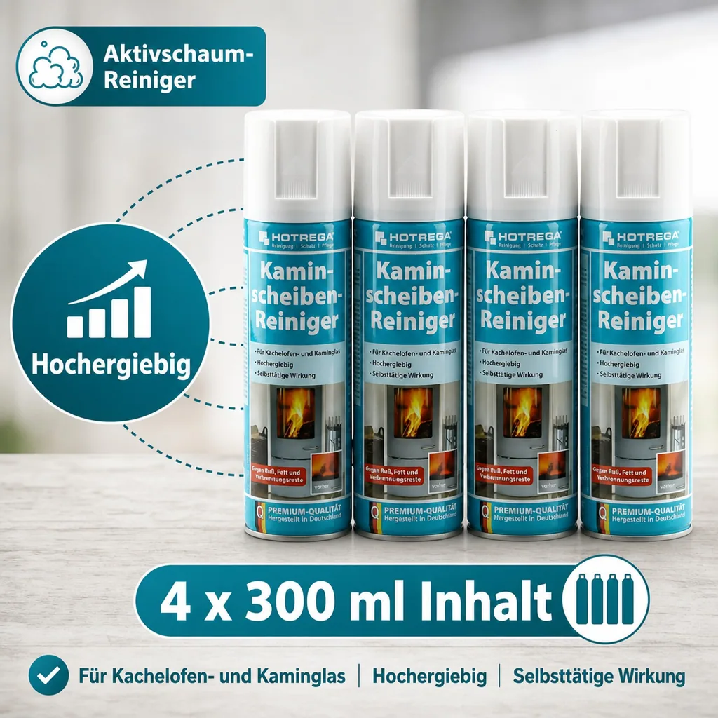 HOTREGA Kaminscheibenreiniger 4 x 300 ml Spraydose gebrauchsfertig