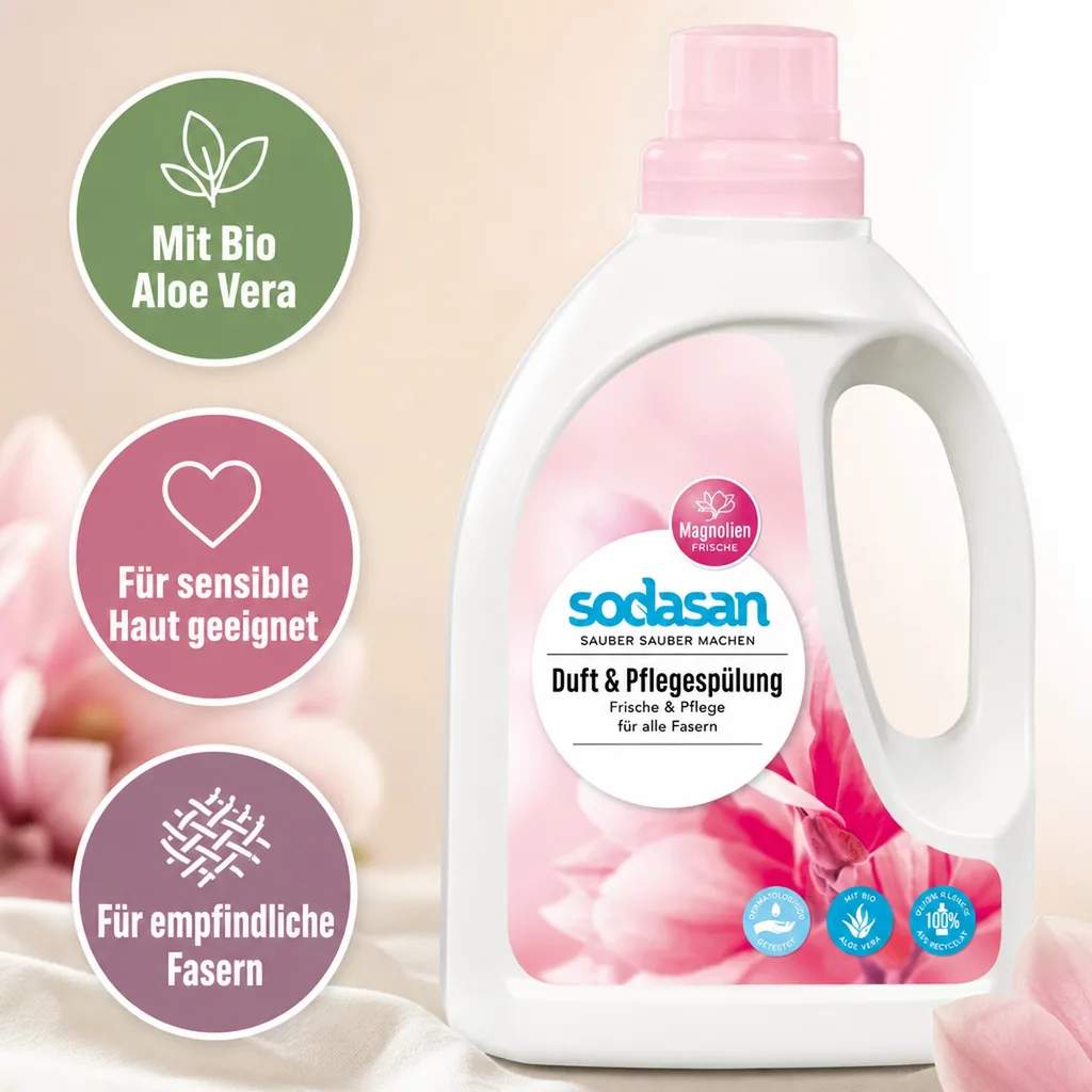 SODASAN Duft & Pflegespülung 6 x 750 ml mit Magnolien Frische