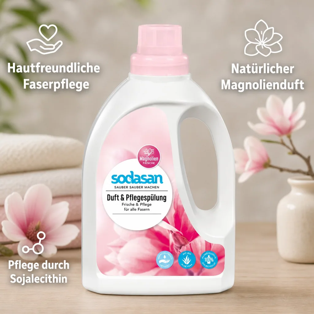 SODASAN Duft & Pflegespülung 6 x 750 ml mit Magnolien Frische