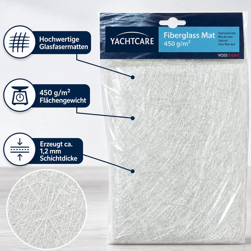 YACHTCARE Fiberglas Mat 450 g Glasmatte 5 m² Inhalt Glasfasermatte