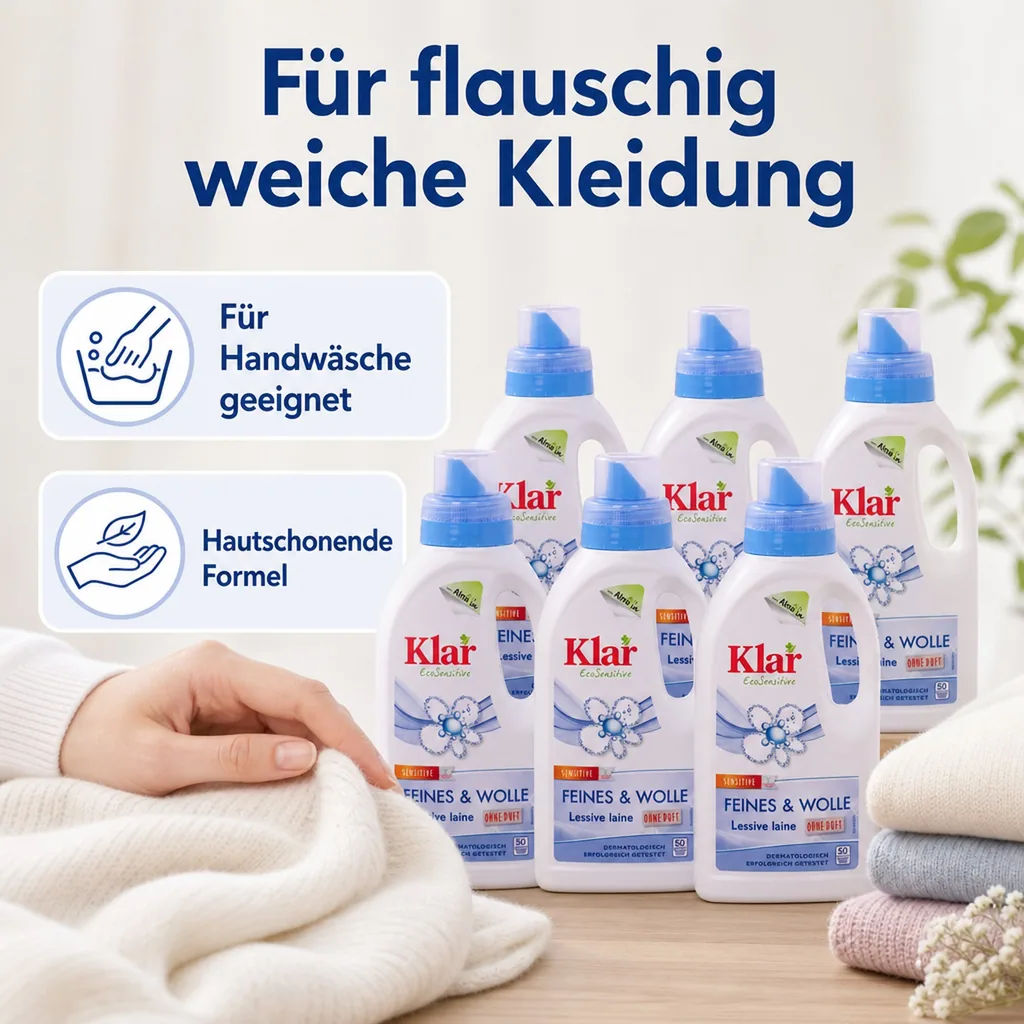 KLAR Feines & Wolle 6 x 500 ml Waschmittel ohne Duft