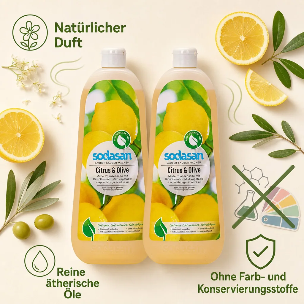 SODASAN Flüssigseife Liquid Citrus-Olive 2 x 1 Liter
